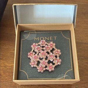 Monet Pink Crystal Floral Cluster Brooch